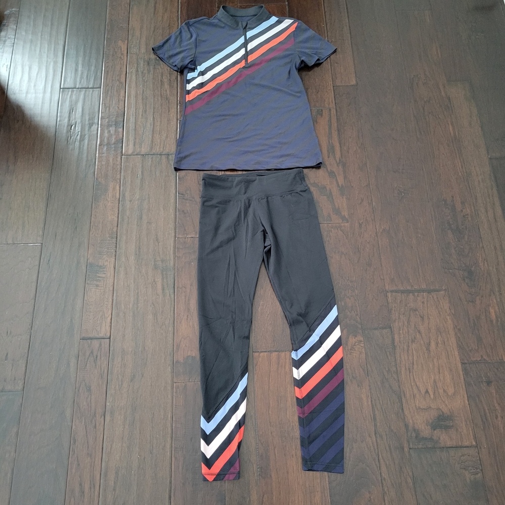 Tory Sport Navy and Black Striped Top